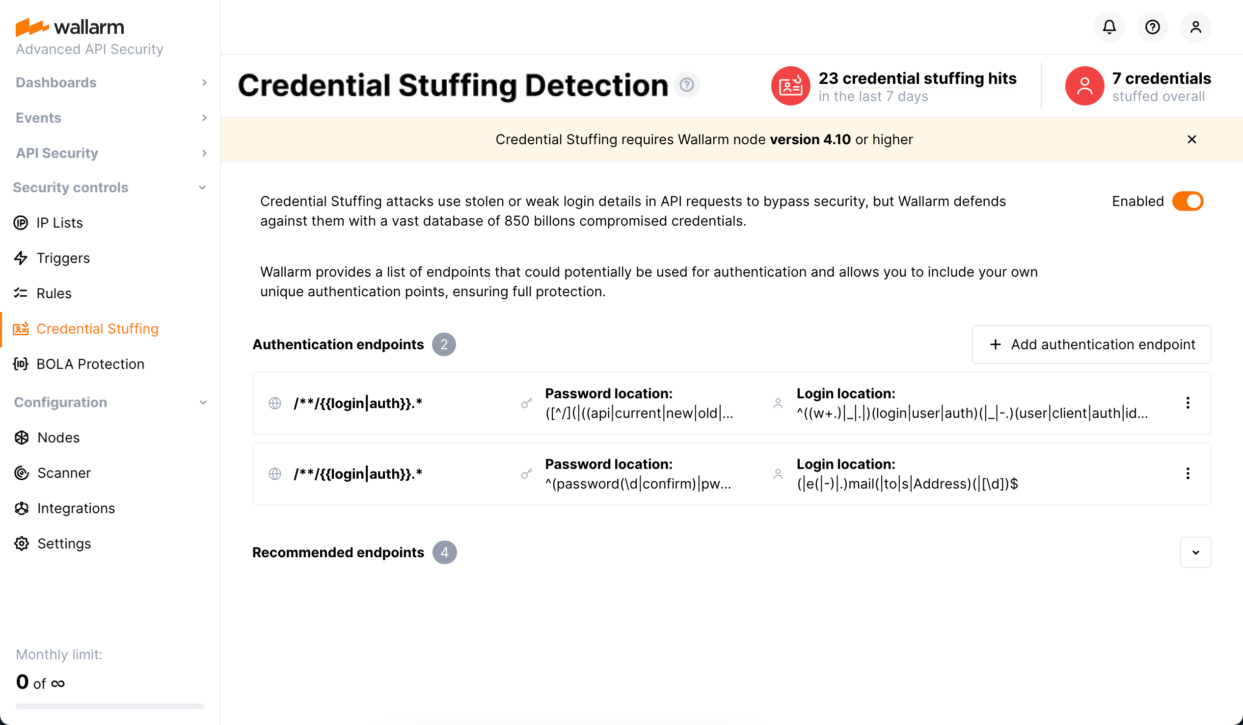 Wallarm Console - Credential Stuffing