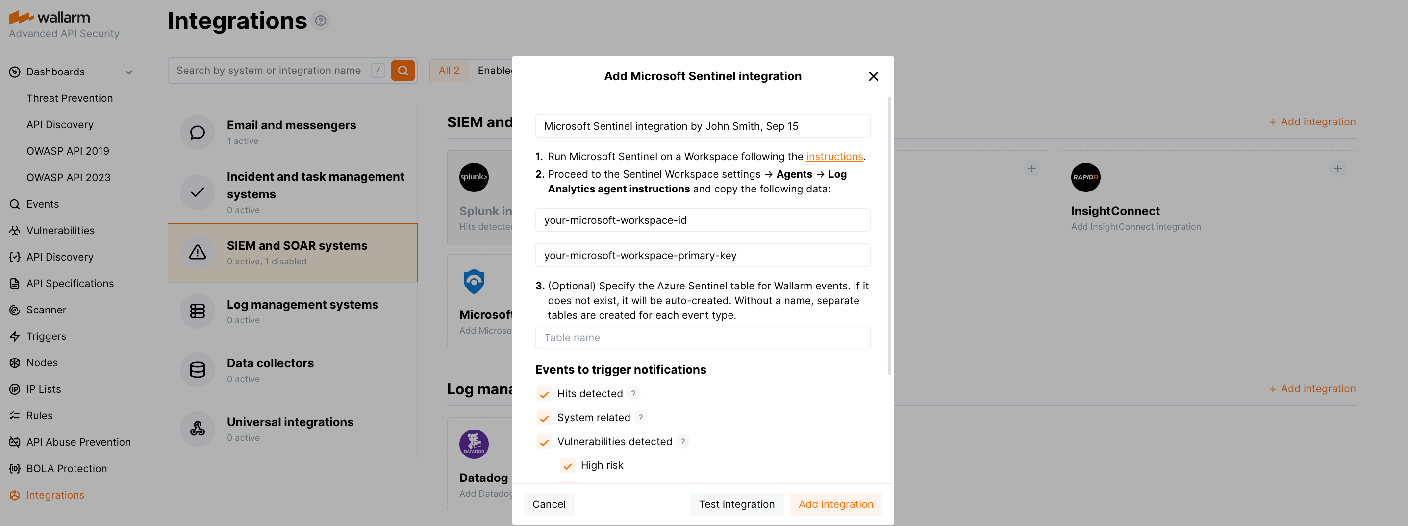 Sentinel integration
