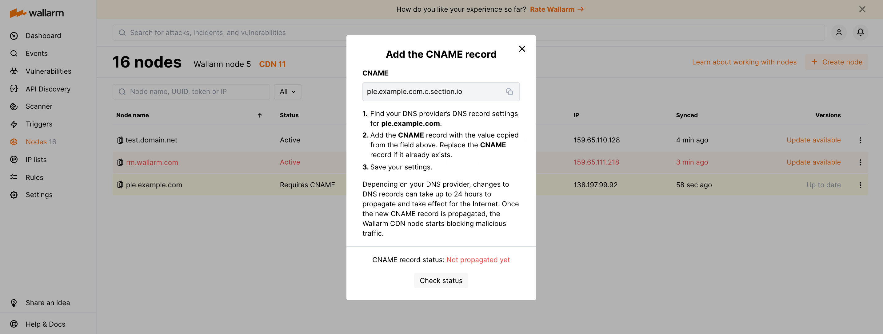 CDN node creation modal